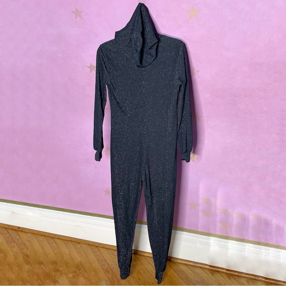 Savage x Fenty Jumpsuit Small Black Glitter Hooded Loungewear Zip Up Stretch - Picture 3 of 14